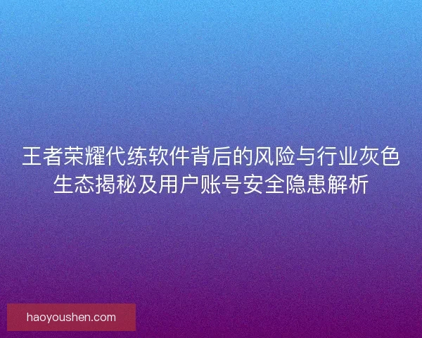 王者荣耀代练软件背后的风险与行业灰色生态揭秘及用户账号安全隐患解析