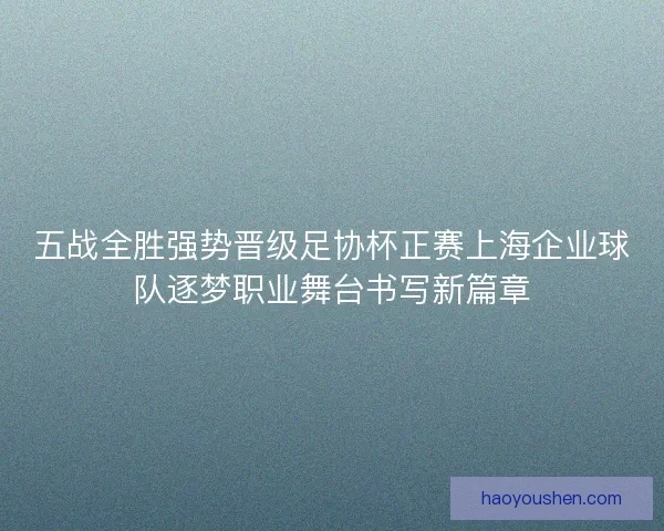 五战全胜强势晋级足协杯正赛上海企业球队逐梦职业舞台书写新篇章